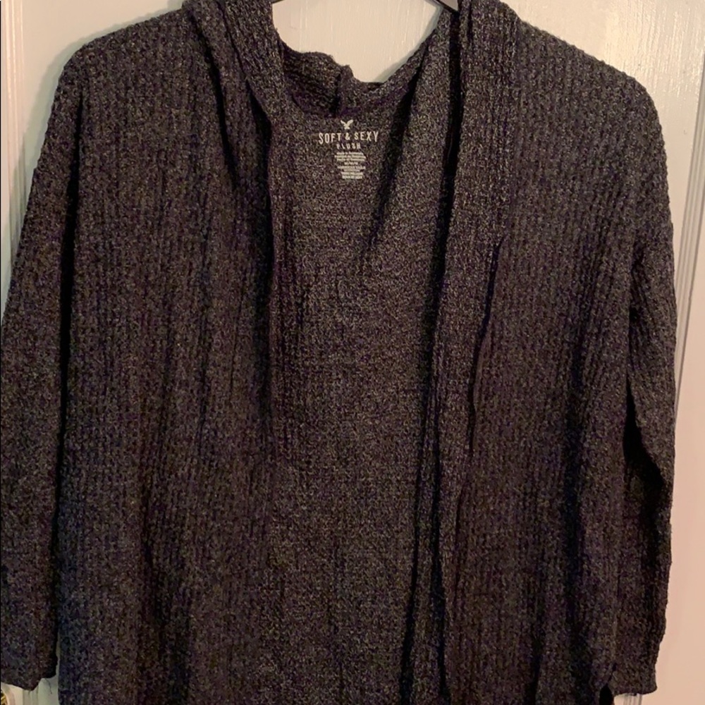 AMERICAN EAGLE Dark Grey/Black Soft Plush Cardigan